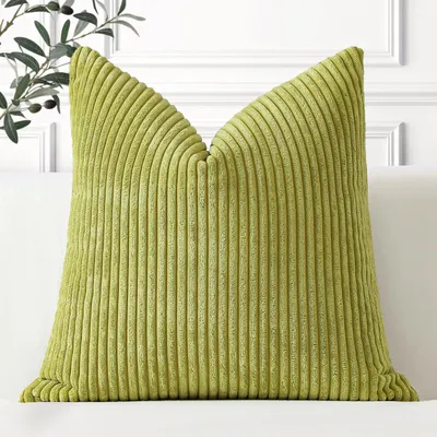 Produktbild von Kissenbezug aus Cord, dekorativer Kissenbezug, Sofakissen, 60 x 60 cm, weiche Dekokissen für Sofa, Wohnzimmer, Schlafzimmer, Bohnengrün
