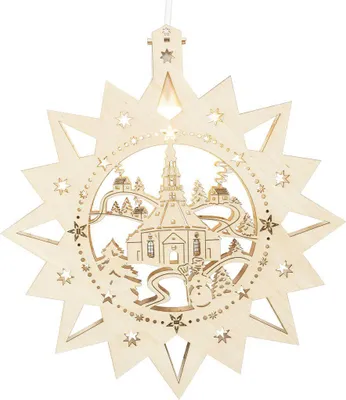 Produktbild von Fensterstern Seiffener Kirche elektrisch beleuchtet LED natur BxHxT 30x32,5x4,5cm NEU
