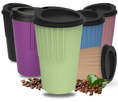 Produktbild von Kaffeebecher to go 300 ml - Becher mit Deckel & Riffel-Optik als Hitzeschutz - Trinkbecher BPA-frei -  Germany - geselliges grün/schwarz