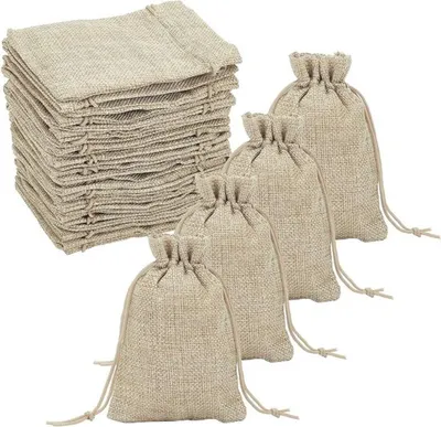 100 Stück Jute Verpackungssäcke mit Schnüren 13,5x9,5cm für Geschenke, Hochzeiten und Festdekoration, Braun