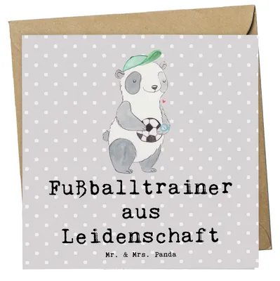 Produktbild von Mr. & Mrs. Panda Klappkarte Fußballtrainer Leidenschaft - Grau Pastell - Geschenk, faltkarte, Fußballspiel, anlasskarte, Glücksbringer, Grußkarte, Spruch, Lustig