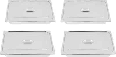 Obrázek produktu pro Nádoby Gastronorm z nerezové oceli – GN 1/2 s těsně přiléhající víkem – sada 4 ks – 7,5 l na nádobu – 32,5 × 26,5 × 10 cm – nerezová ocel 201 – stříbrná