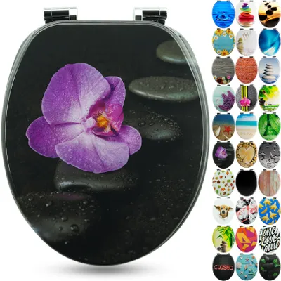 Produktbild von Sanfino® Premium WC Sitz "Way of Orchid" hochwertiger Toilettendeckel mit Absenkautomatik aus Holz, einfache Montage