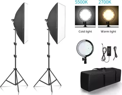 Produktbild von Fotografie Beleuchtungsset, 45W Bi-Color LED-Lampe, verstellbares Lichtstativ, Scheibe 45W, Zwei Farben