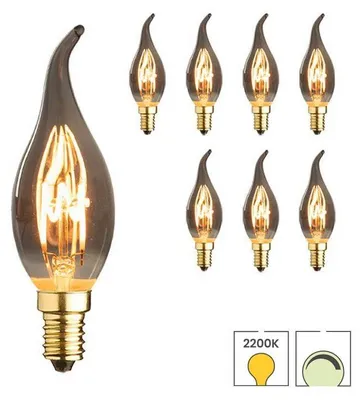 Produktbild von 8er-Set LED-Kerzenlampen Flamme E14 | 2 Watt dimmbar | 2200K extra warmweiß | Rauch | Spiralförmige Glühwendel | Lybardo