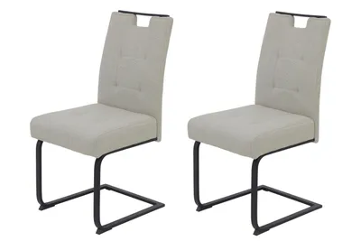 Produktbild von Hela Tische, 2er Set Esszimmerstuhl Freischwinger Wien, Bezug Webstoff Beige, Flachrohr Metall Gestell Schwarz,  XL Sitzbreite, Komfortsitz mit Federkorb, Hochlehne mit Griff, 140kg belastbar