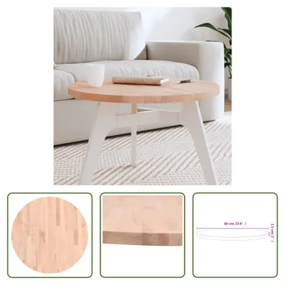 Produktbild von The Living Store Tischplatte Ø60x2,5 cm Rund Massivholz Buche