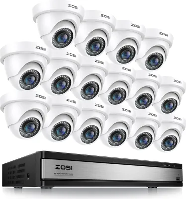 Zdjęcie produktu dla Zestaw kamer monitorujących ZOSI 16CH 1080P 2TB DVR z zewnętrzną kamerą monitorującą 16X 2MP, noktowizorem IR, wykrywaniem ruchu, zdalnym dostępem APP