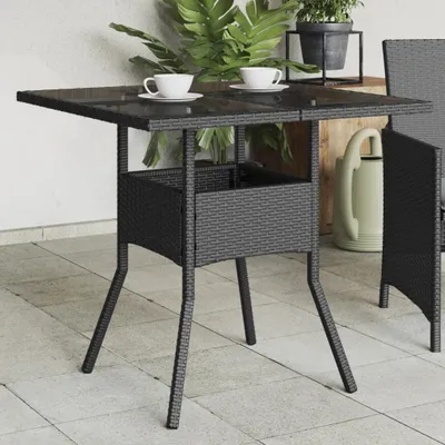 Produktbild von CLORIS Gartentisch mit Glasplatte Schwarz 80x80x75 cm Poly Rattan 365521