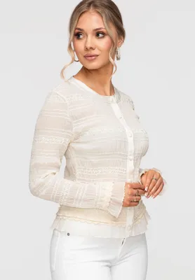Produktbild von LARICA Damen Bluse Figurbetont Langarm Elegant OW-TS-E0037 ecru S/M
