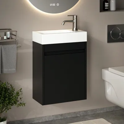 Image de Meuble sous-vasque Vivo – 40 cm – Noir – Lavabo blanc
