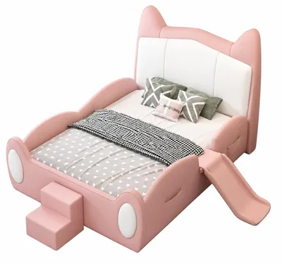 Image de Lit pour enfant Rosa avec toboggan et escalier, design moderne, pour filles