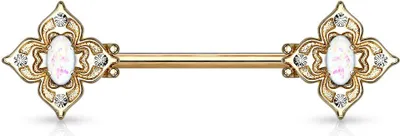 Produktbild von Brustwarzen Piercing Nippelpiercing Brustpiercing Blume Floral Opal Glitzer Zirkonia Kristalle Autiga® gold-weiß
