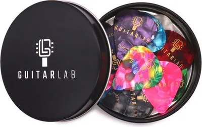 Produktbild von Plektrum Geschenkbox - 18 Stück Celluloid Picks - Gitarrenzubehör - 0,46 mm, 0,71 mm und 0,96 mm