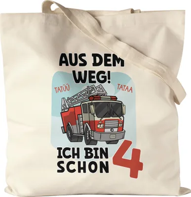 Produktbild von Aus Dem Weg Ich Bin Schon 4 Stoffbeutel Jutebeutel Canvas Happy Birthday 4. Geburtstag Alles Gute Jahre Feuerwehrmann Geburtstagsfeier