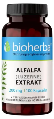 Obrázek produktu pro Alfalfa (vojtěška) extrakt 200 mg – 100 kapslí – Bioherba