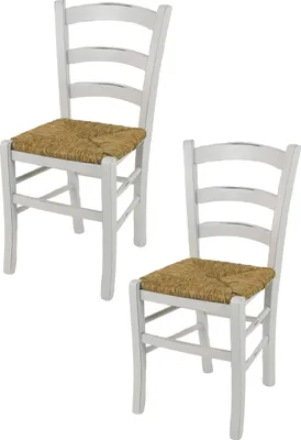 Zdjęcie produktu dla t m c s Tommychairs - Zestaw 2 krzeseł VENEZIA do kuchni i jadalni, solidna konstrukcja z lakierowanego drewna bukowego w stylu shabby chic, ręcznie wykonane antyczne wykończenie i słomiane siedzisko
