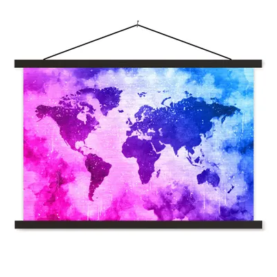 Obrázok produktu pre MuchoWow® Textilný plagát - Mapa sveta - Ružová - Fialová - 120x80cm - S čiernymi lamelami