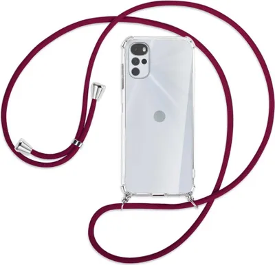 Produktbild von Handykette Backcover-Schutzhülle mit Band (Metall silberfarben) für Motorola Moto G22 4G - dunkelrot