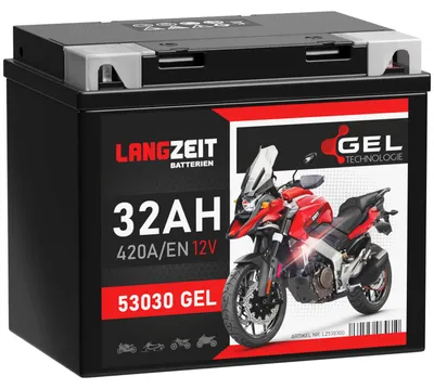 Produktbild von LANGZEIT Y60-N30L-A GEL Motorradbatterie 12V 32Ah 420AEN GEL Batterie 12V 53030 anstatt 28Ah 30Ah