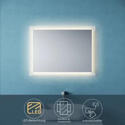 Obrázek produktu pro SONNI koupelnové zrcadlo 80x60 cm s LED osvětlením nástěnné zrcadlo osvětlené zrcadlo koupelnové zrcadlo