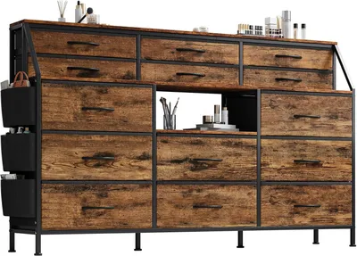 Imagen del producto de Cómoda con cajones, mueble auxiliar versátil y espacioso, fabricada con tablero de partículas (MDF/aglomerado), estructura metálica resistente y revestimiento de tejido duradero