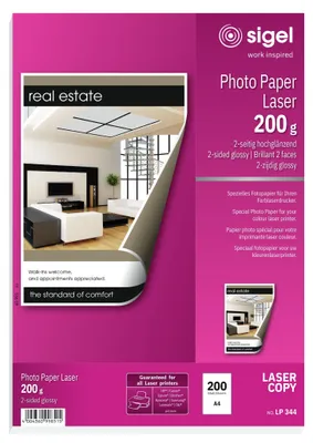 Produktbild von SIGEL LP344 Fotopapier für Farb-Laser/-Kopierer, 2-seitig hochglänzend, 200 g/m², A4, 200 Blatt