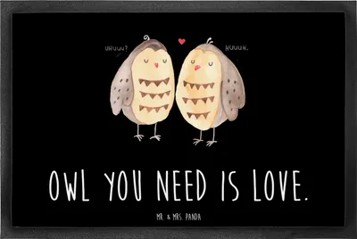 Produktbild von Mr. & Mrs. Panda Schmutzfangmatte Eulen Liebe 60 x 90 cm - Schwarz - Geschenk, Schmutzmatte, Fussmatte, fußmatte, Owl, Gummimatte, Liebesspruch, Sauberlaufmatte, Eule