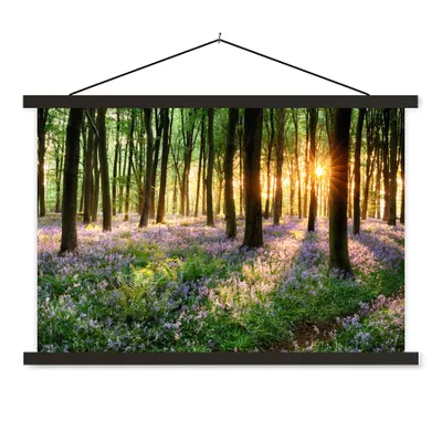 Produktbild von MuchoWow® Textilposter Wald - Blumen - Lavendel - Sonne - Lila - Natur 120x80 cm mit schwarzem Rahmen - Wanddeko
