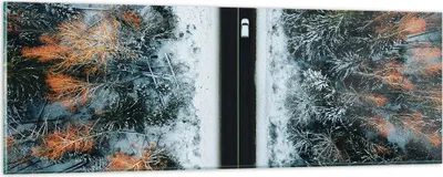 Produktbild von Bilder auf glas - Einteilig - Wald Weg Schnee - 90x30cm - Glasbilder - Wandbilder - Bilder - zum Aufhängen bereit - Wanddekoration aus Glas - Glas Bilder - Wandbild auf Glas - GAB90x30-4654