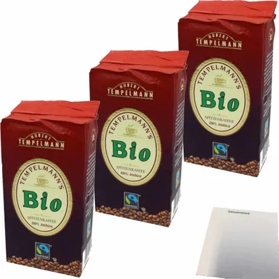 Produktbild von Tempelmann´s Transfair Kaffee 3er Pack (3x500g Packung) + usy Block