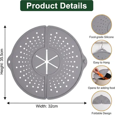 Produktbild von Silikon Spritzschutz, faltbar, 32 cm, für Töpfe und Pfannen bis 30 cm, Fettspritzschutz