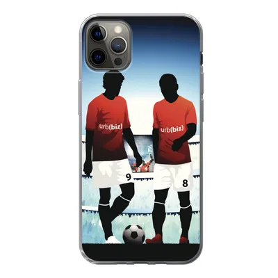 Produktbild von MuchoWow® Handyhülle Schutzhülle Hülle für iPhone 13 Pro Max Eine Illustration von zwei Fußballspielern in einem Stadion - Jungen - Mädchen - Kinder Silikon Softcase Handy Hülle - Mobiltelefon
