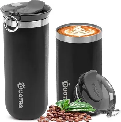 Produktbild von Doppelwandige Isolierbecher, 350/450ml, Edelstahl, Reisebecher, Schwarz