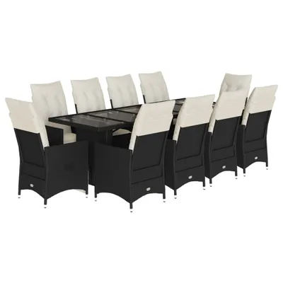 Produktbild von vidaXL 11-tlg. Garten-Bistro-Set mit Kissen Schwarz Poly Rattan