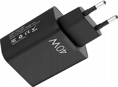 Zdjęcie produktu dla ŁADOWARKA SIECIOWA DO TELEFONU SZYBKA 2X USB USB-C 40W PD QC 3.0 Czarna Slayo