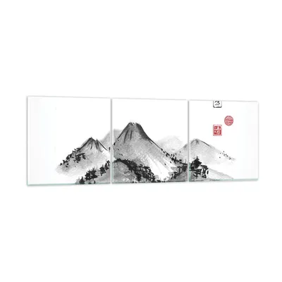 Produktbild von Bilder auf glas - 3 Teile - Zeichnen Asien Berge - 150x50cm - Glasbilder - Wandbilder - Bilder - zum Aufhängen bereit - Wanddekoration aus Glas - Glas Bilder - Wandbild auf Glas - GCA150x50-4273