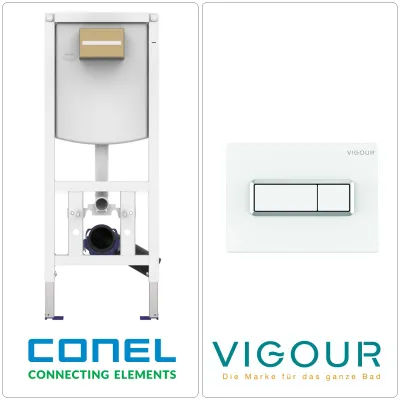 Produktbild von CONEL WC Vorwandelement mit VIGOUR TEES Betätigungsplatte, weiß / chrom