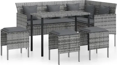 Produktbild von vidaXL 5-tlg. Sofagarnitur in L-Form mit Kissen Poly Rattan Grau