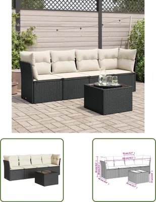 Produktbild von The Living Store 5-tlg. Garten-Sofagarnitur mit Kissen Schwarz Poly Rattan