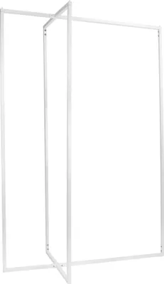 A white metal clothing rack frame against a white background.