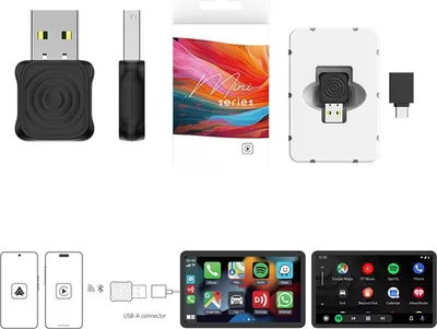 Produktbild von CarPlay Android Auto Adapter, Mini Wireless Box, Plug & Play, USB-A, iOS & Android, Auto Multimedia Konverter, Schwarz