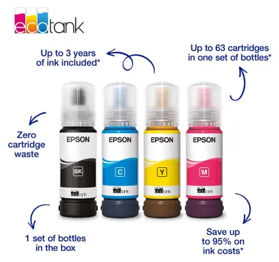 Obrázok produktu pre Epson EcoTank ET-2920, Inkjet, Farebná tlač, 5760 x 1440 DPI, A4, Priama tlač, Čierna
