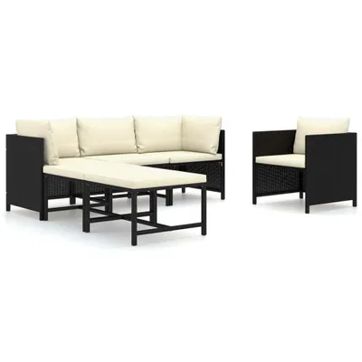 Produktbild von vidaXL 6-tlg. Garten-Lounge-Set mit Kissen Poly Rattan Schwarz