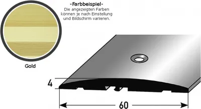 Produktbild von Übergangsprofil "Almere" / Übergangsschiene / 60 mm, Typ: 08 (Aluminium eloxiert, mittig gebohrt / selbstklebend):-goldfarbig-1000-gebohrt