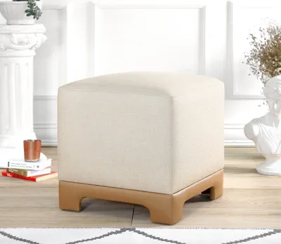 Image de Hanah Home, Lenover - Crème, Beige, Pouf, Crème, 50 % COTON / 50 % LIN, 50 x 50 x 47 cm