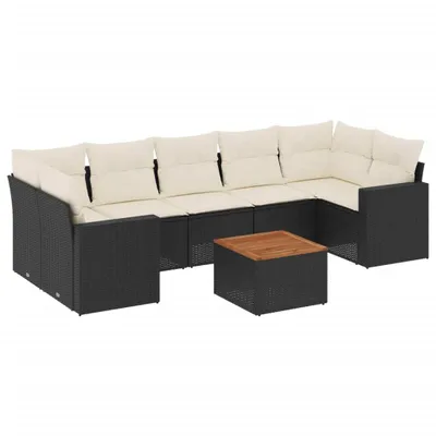 Produktbild von 8-tlg. Garten-Sofagarnitur mit Kissen Schwarz Poly Rattan