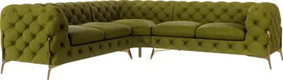 Produktbild von S-STYLE MÖBEL - Chesterfield Ecksofa Nova mit Goldene Metall Füßen aus Olive Samtstoff, B/T/H: 264 cm/ 264 cm/ 75 cm