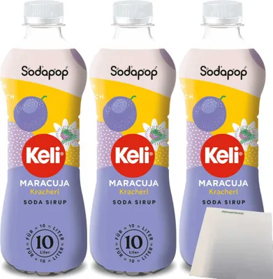 Produktbild von Sodapop Keli Sirup Maracuja für Wassersprudler 3er Pack (3x500ml Flasche) + usy Block