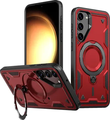 Produktbild von Dual Layer Hülle für Samsung Galaxy S23+ Metall Ring Ständer Magnetisch Stoßfest Militär Handyhülle Rot